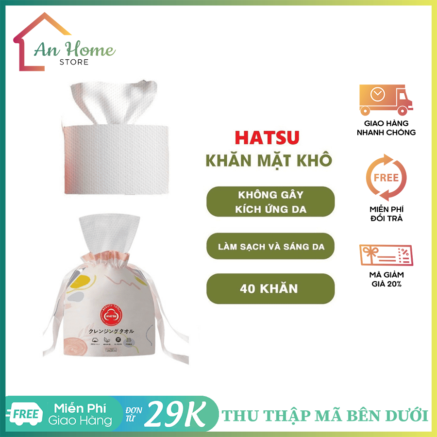 Khăn mặt cotton đa năng hatsu thế hệ mới khăn lau mặt khô hatsu đa năng dùng 1 lần túi rút tiện lợii