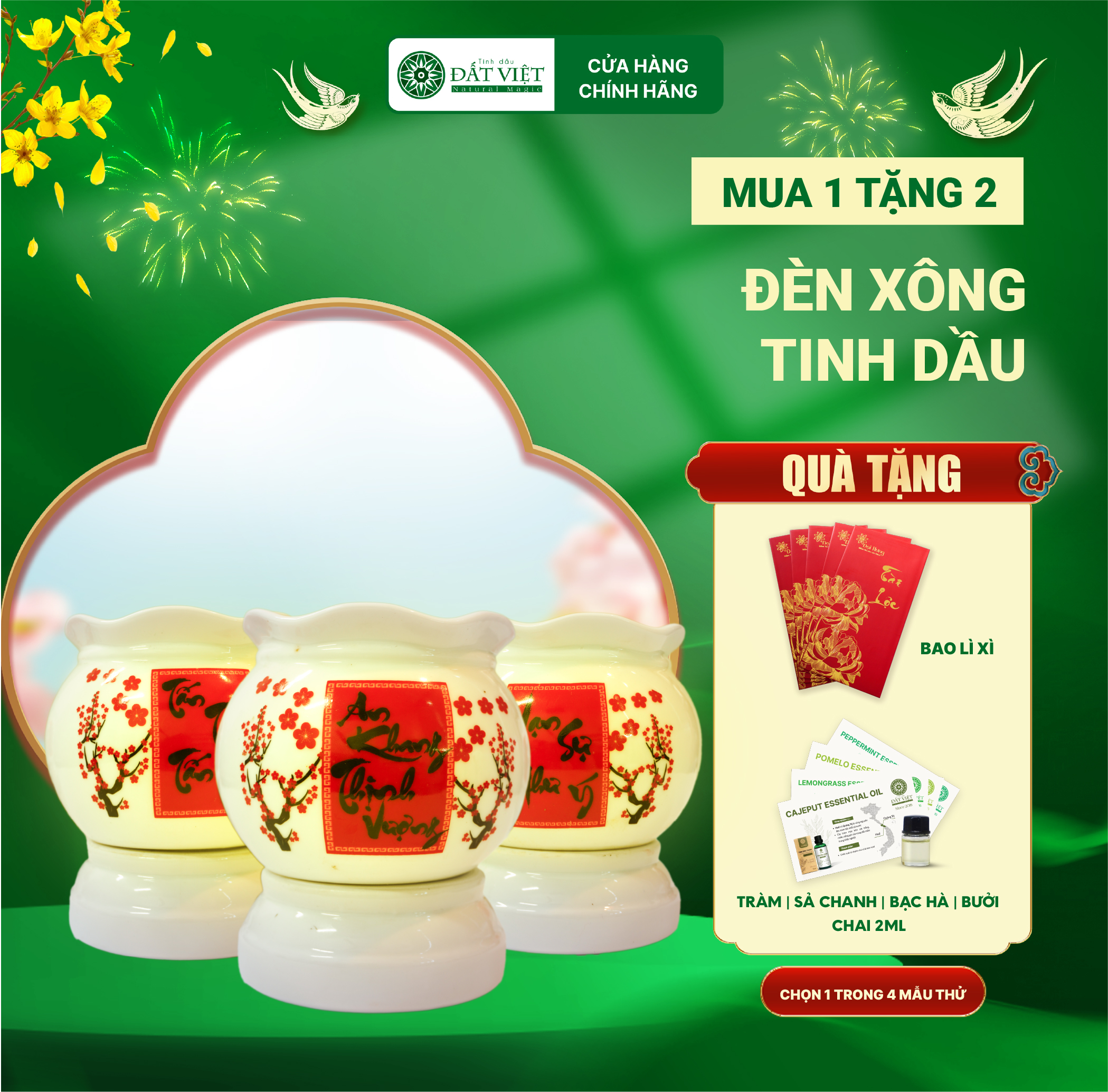 Đèn xông tinh dầu bằng điện gốm sứ Bát Tràng (Inbox chọn mẫu trong hình mô tả) - Tinh dầu Đất Việt