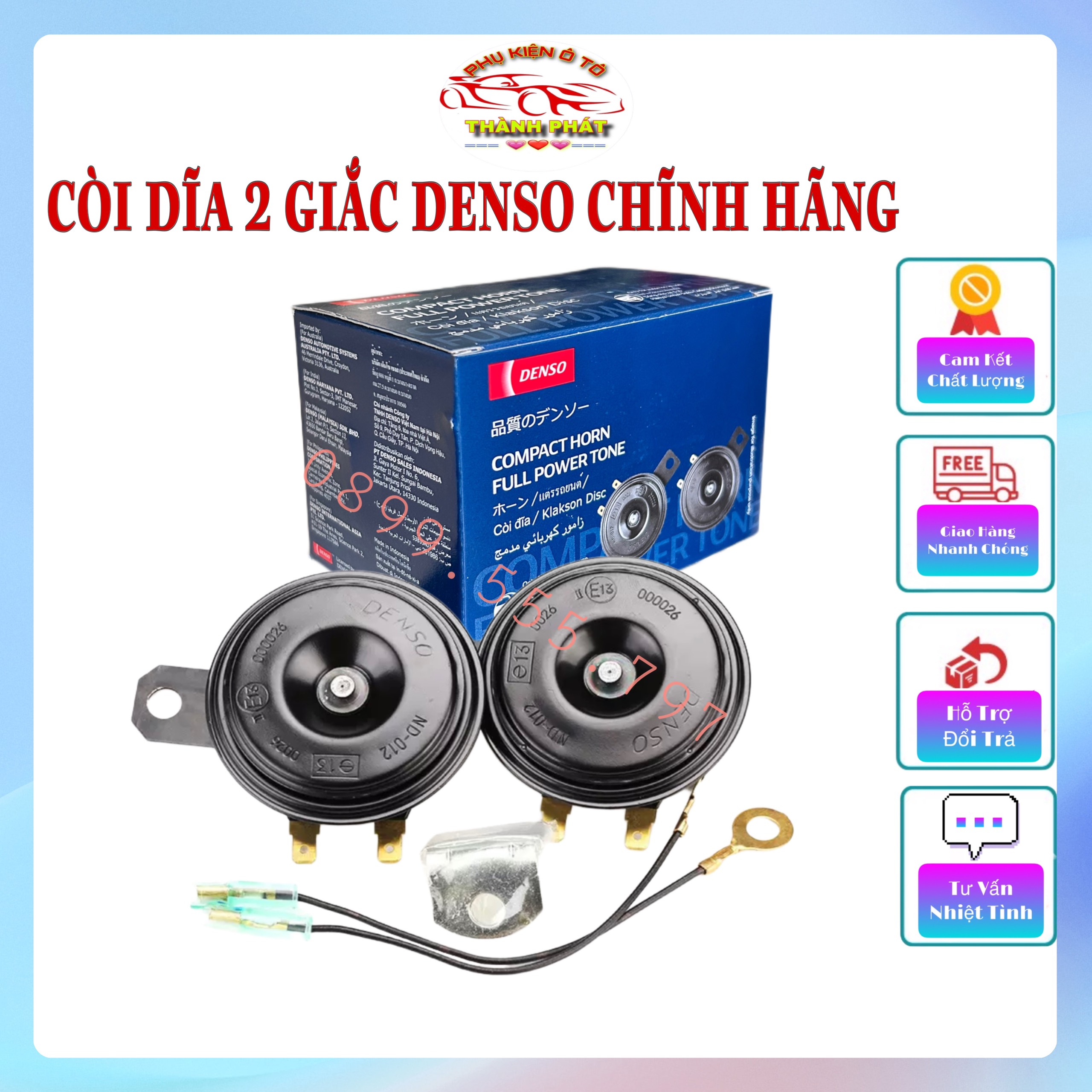 Còi dĩa denso chính hãng mã jk2720006910 kèm dây dành cho ô tô hai giắc - kèn đĩa gắn xe máy xe hơi kháng nước 75%