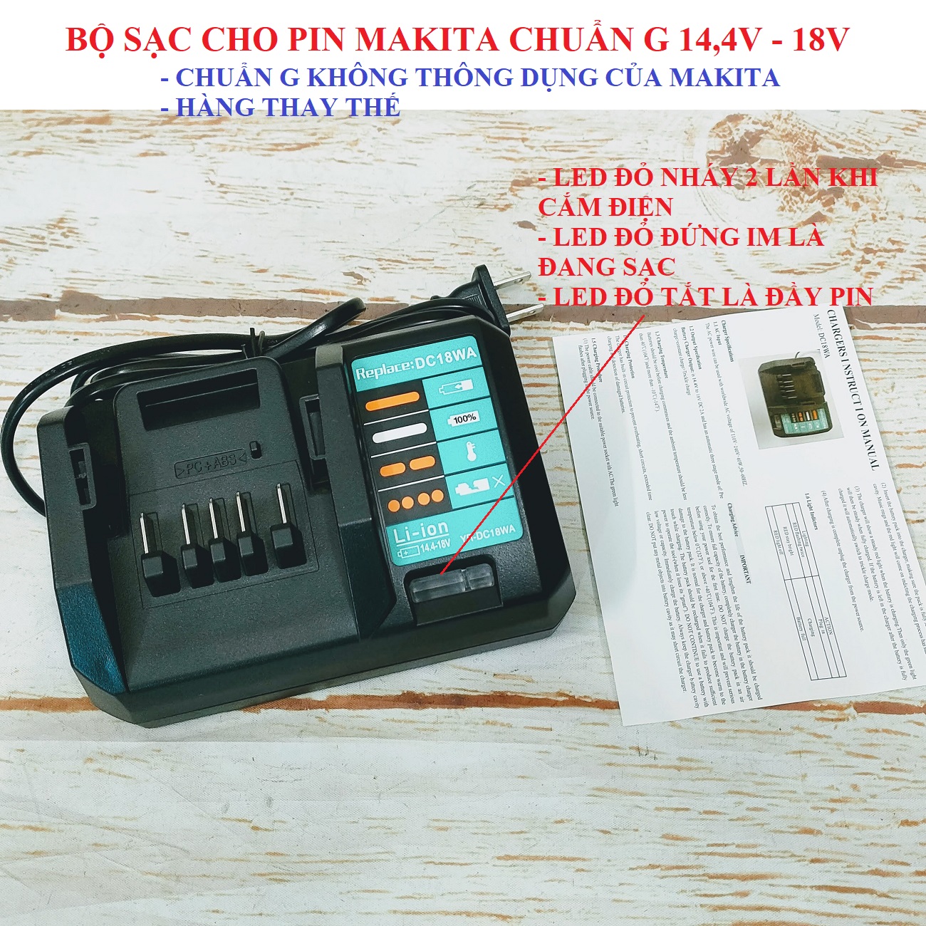 SV Sạc pin thay thế cho Makita DC18WA Liion 14,4V-18V (dùng với pin chuẩn G của Makita)
