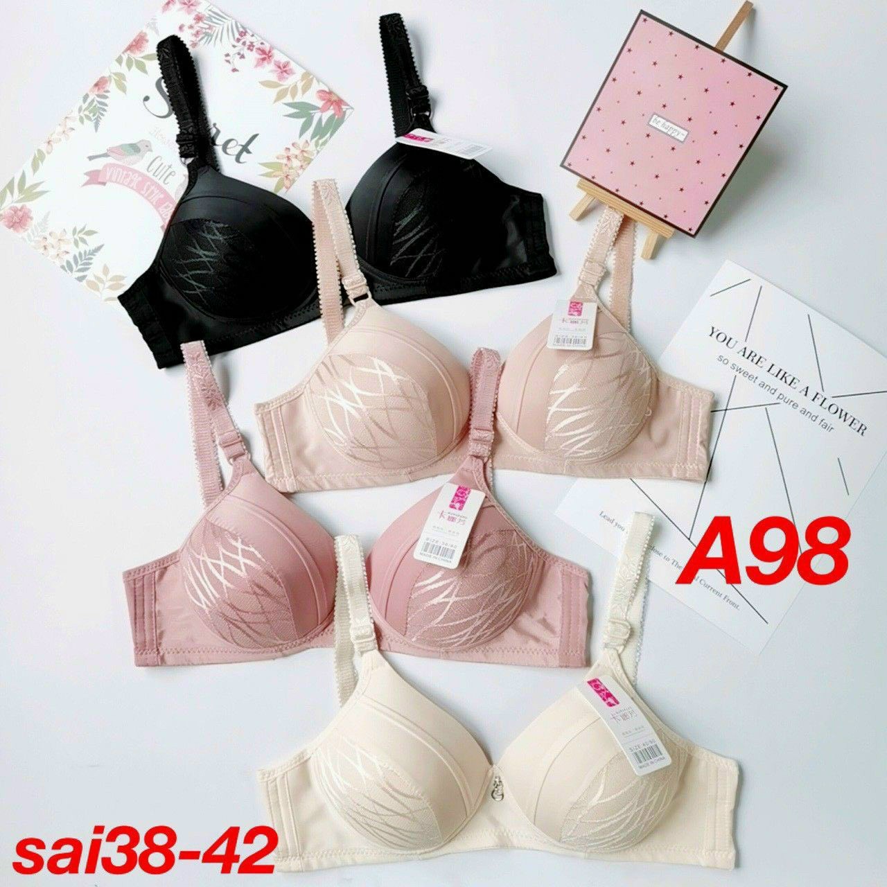 Áo Lót Cotton Thái Lan A09 Đệm Mỏng Không Gọng Quả To Dây Dài Size 384042 Áo Lót Nữ Dành Cho Chị Em Ngực Bự