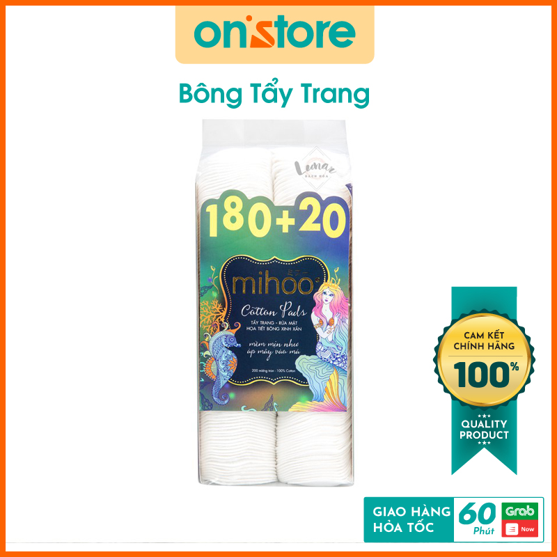 Bông Tẩy Trang Nàng Tiên Cá Mihoo Túi 200 Miếng Mermaid Cotton Pads, Bông TẩyTrang Mermaid Cotton Pads, Bông Tẩy Trang Giá Rẻ