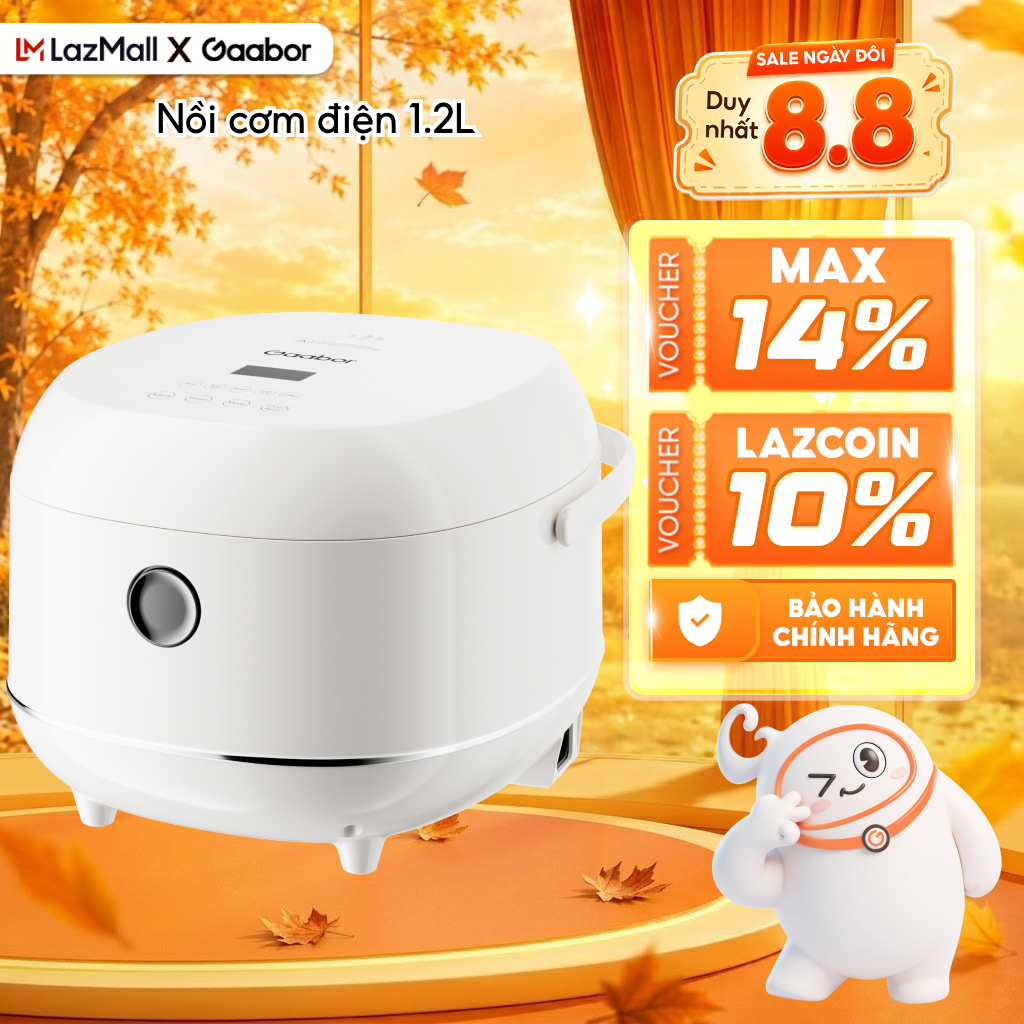 Nồi cơm điện tử dung tích 1,2 lít Gaabor RC-30T01A 5 chế độ nấu nồi cơm mini lòng nồi chống dính công suất 500W màu trắng - Bảo hành 12 tháng 1 đổi 1