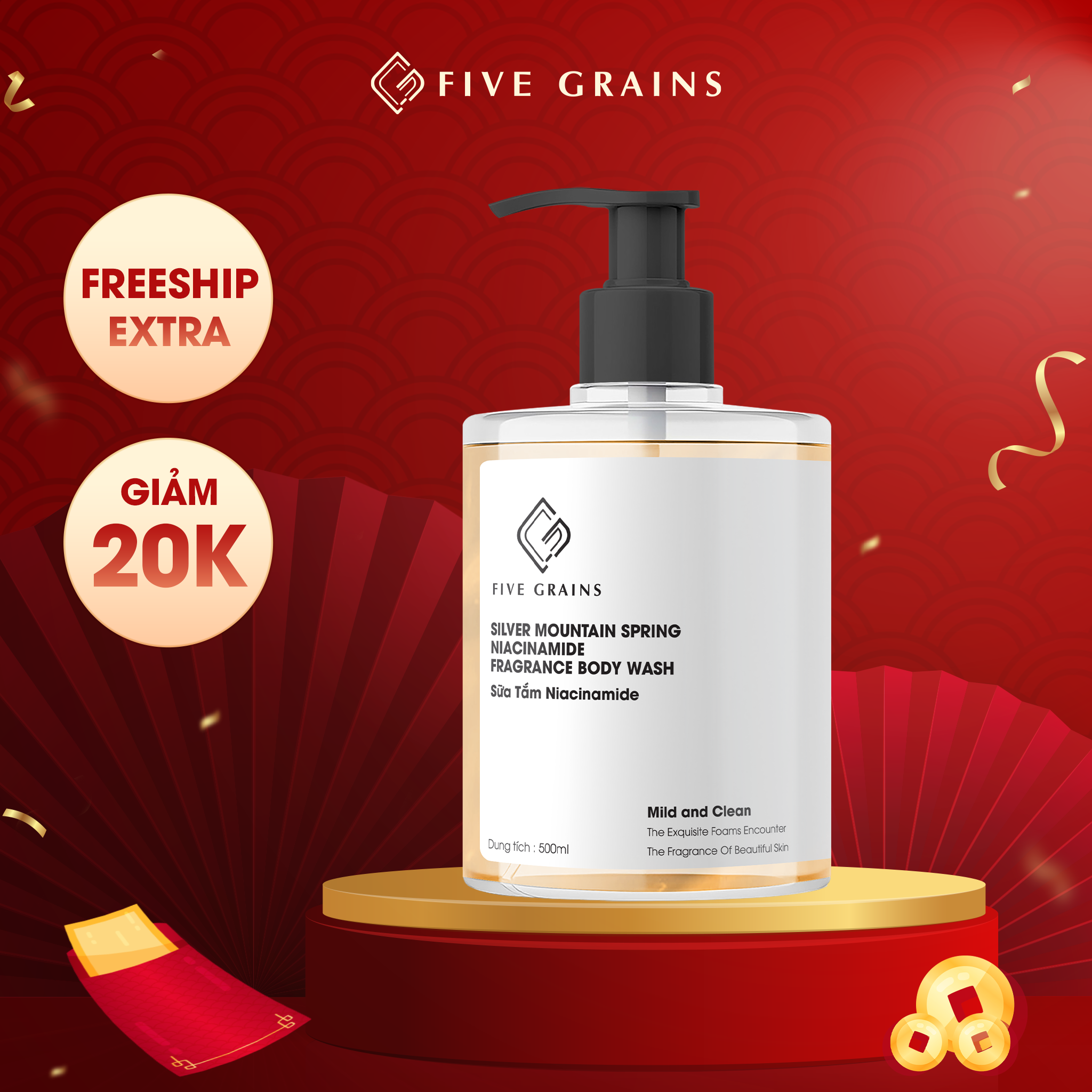 Sữa tắm dưỡng trắng Niacinamide Five Grains - Unisex 500ml