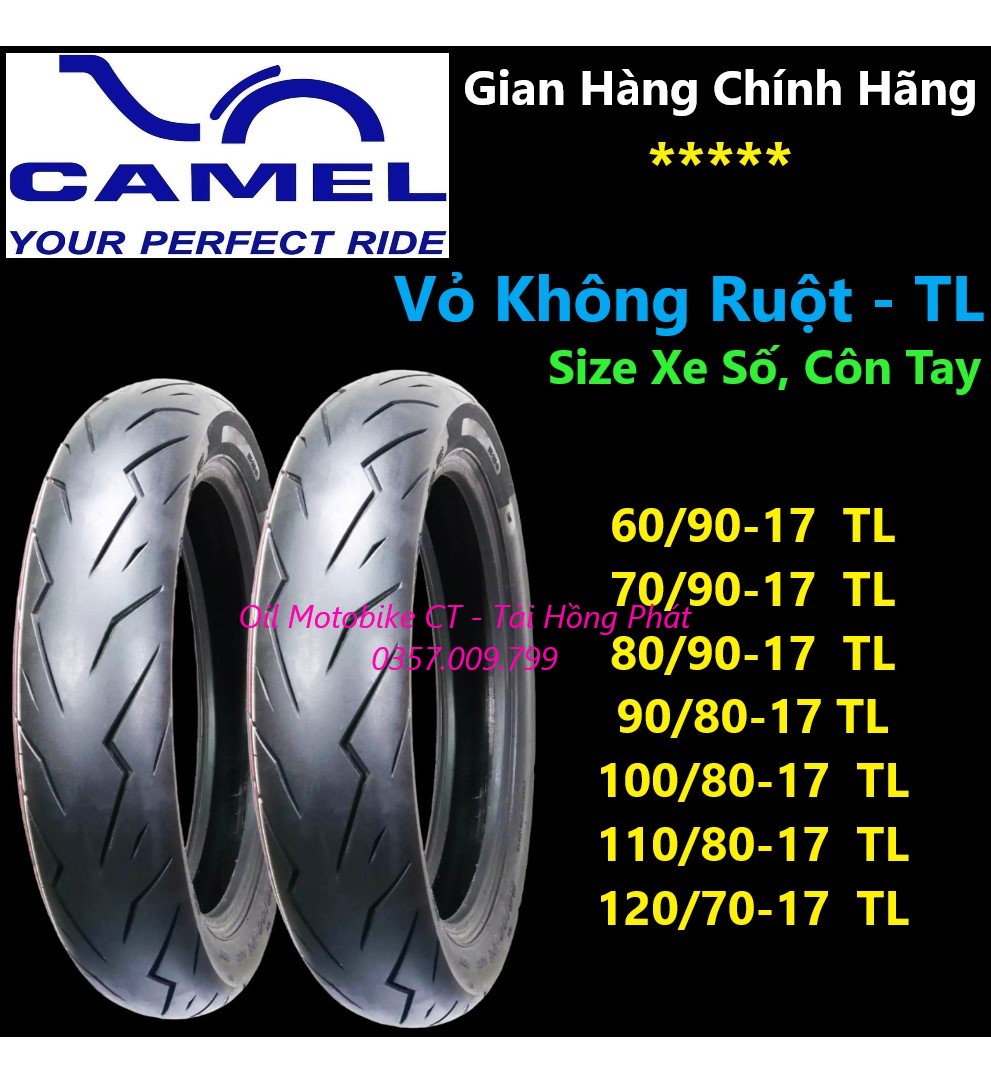 Vỏ CAMEL Mẫu gai Pirelli rosso sport 60/90-17, 70/90-17, 80/90-17,....... Đủ Size Không ruột Cho Exciter, Winner, Raider, Wave, Future, ............