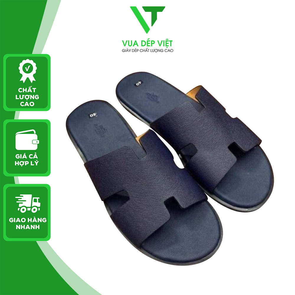 Dép quai ngang nam HM đen DV15 dép nam thời trang siêu nhẹ đế cao chống trơn trượt mang êm chân - Vua Dép Việt