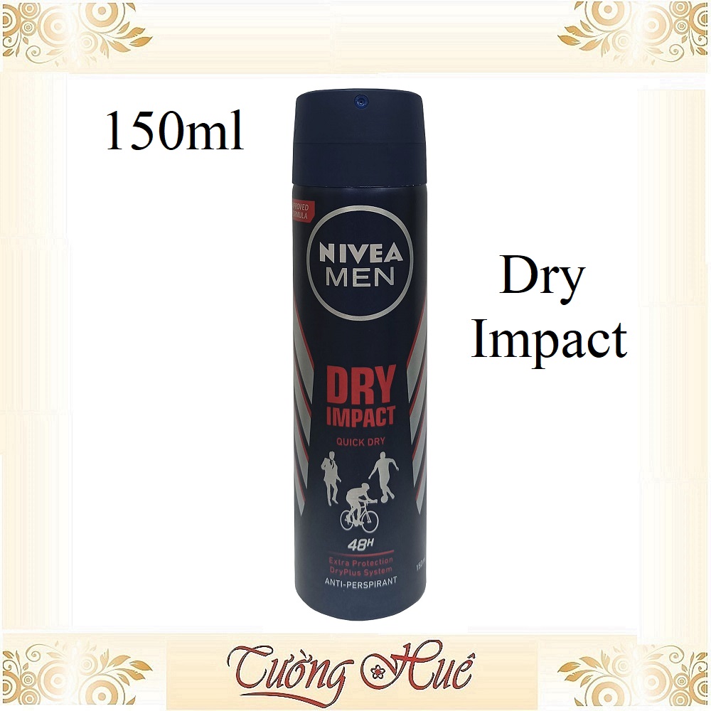 Xịt khử mùi nam nivea men dry impact real life tested 48h - 150ml