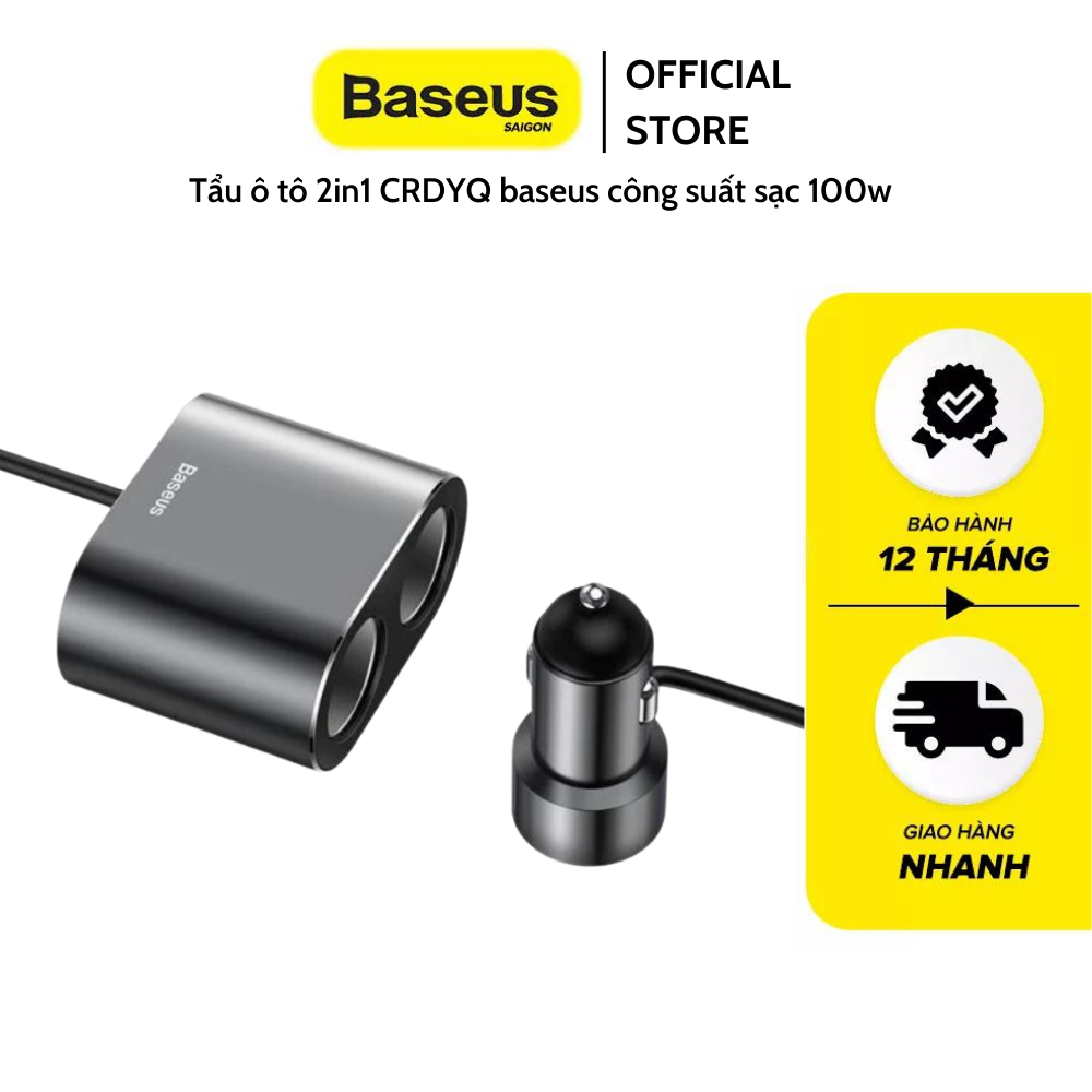 Tẩu ô tô 2in1 CRDYQ baseus công suất sạc 100w, cho phép sạc, kết nối nhiều thiết bị cùng một lúc