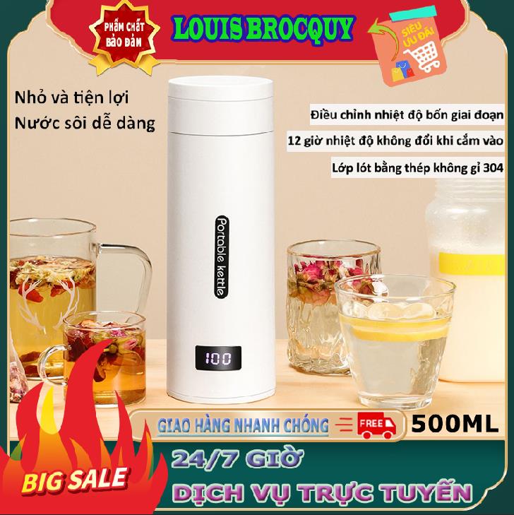 Ấm siêu tốc mini đa năng 2 trong 1 dung tích 500ml, Bình giữ nhiệt có thể nấu nước sôi hiện thị nhiệt độ
