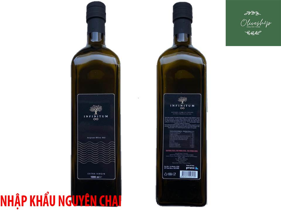 Combo 2 chai dầu ô liu 1 lít nguyên chất tự nhiên 100% INFINITUM Extra Virgin Olive Oil nhập khẩu nguyên chai từ Thổ Nhĩ Kỳ (Turkey)