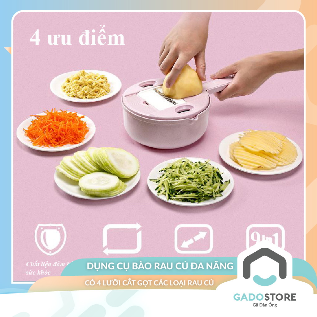Bào rau củ 9 chức năng với 4 lưỡi cắt gọt tạo hình món ăn thêm hấp dẫn