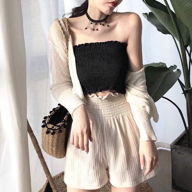 Aó ống voan nhún dễ phối đồ CROPTOP