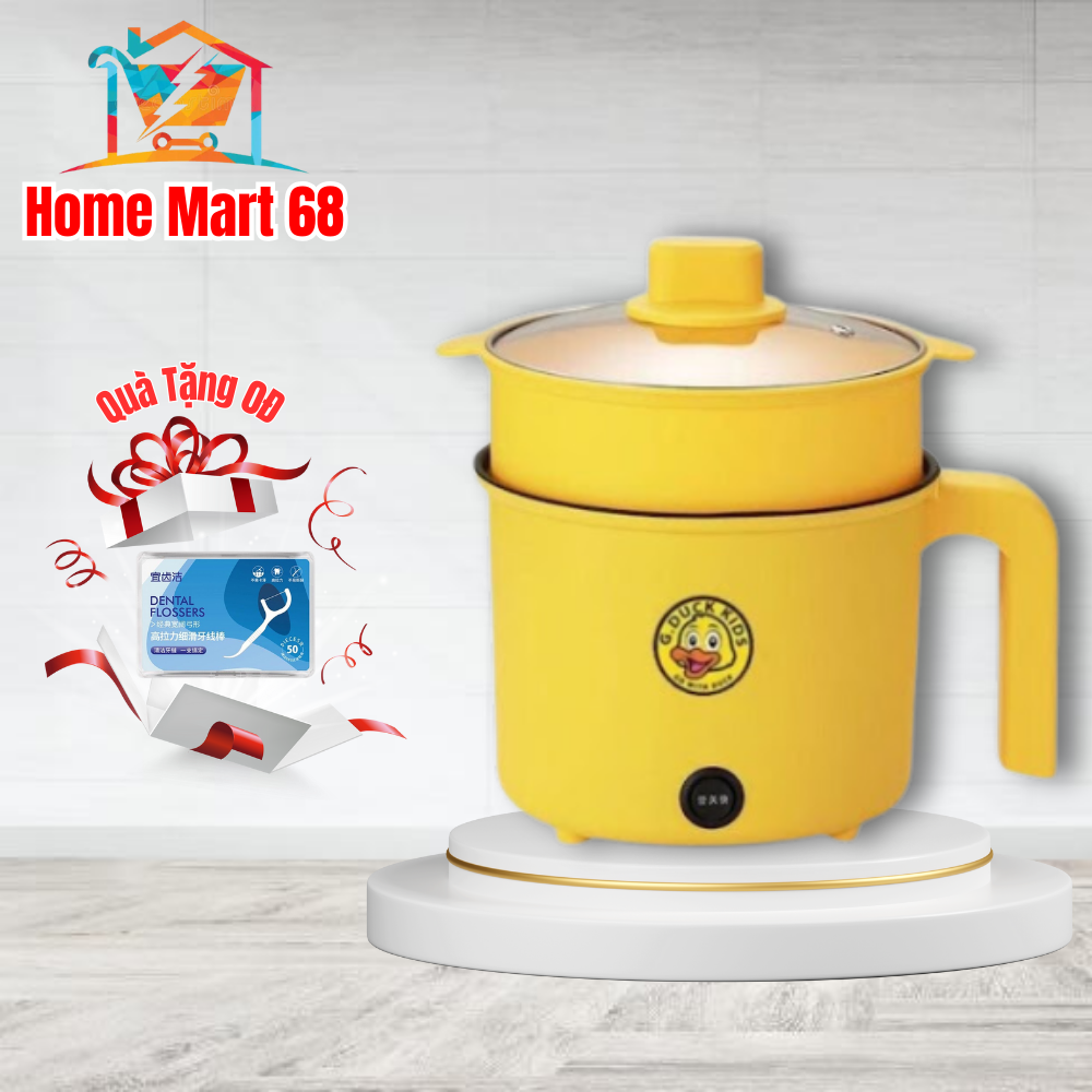 Nồi điện mini vịt vàng 2 tầng đa năng nấu cơm lẩu cháo chiên xào dung tích 1,8l- nồi lẩu mini, ca nấu mì có bảo hành