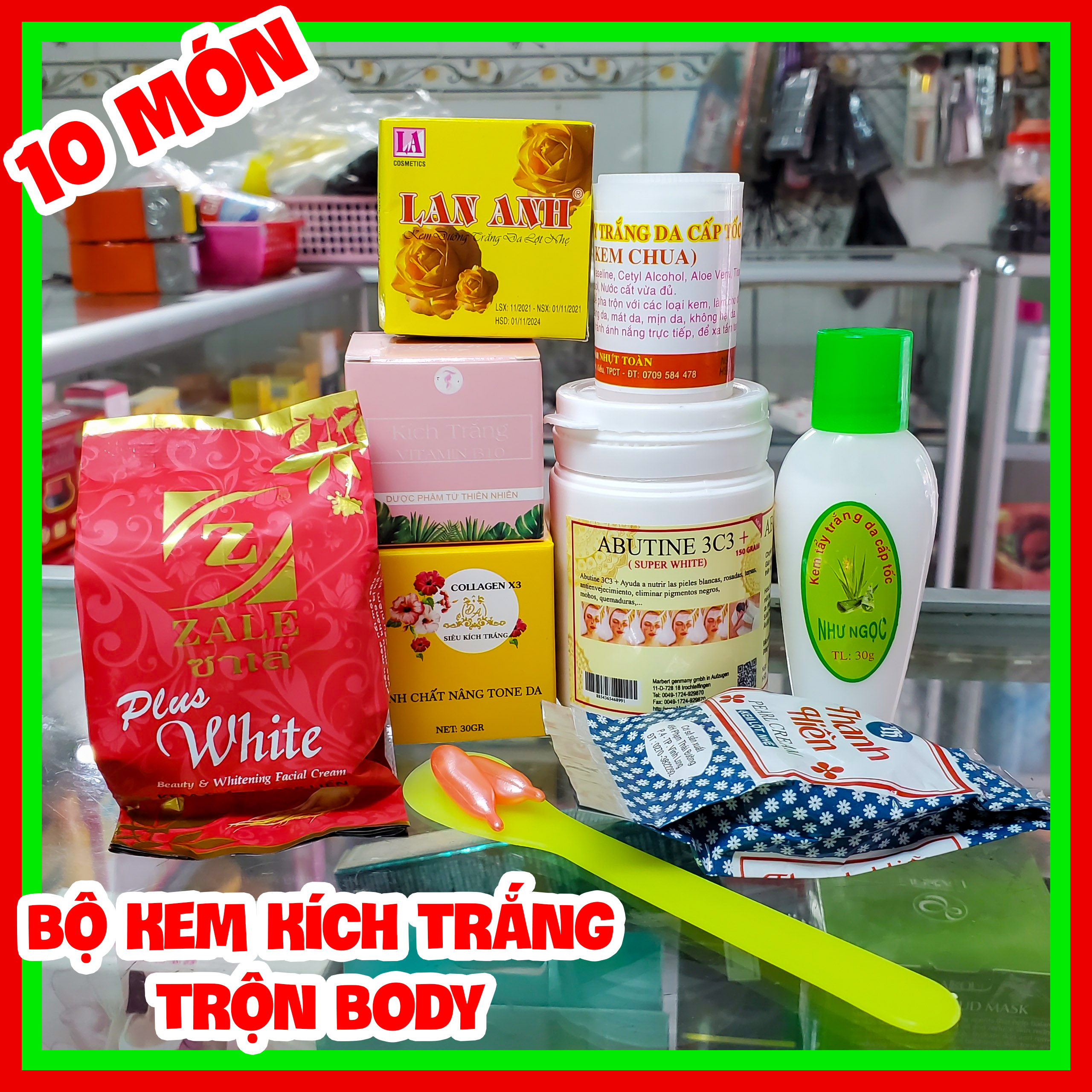 Combo Kem Kích 10 món - Dùng để trộn cho Kem Body nhanh trắng hơn- Có 3c3 abutine - x3 collagen trộn body siêu trắng