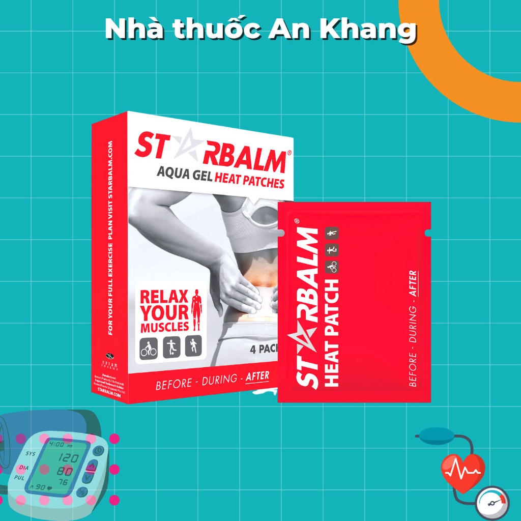 Miếng dán nhiệt Starbalm Aqua Gel Heat Patch giải quyết tình trạng đau nhức cơ bắp, mỏi vai gáy lưng cổ