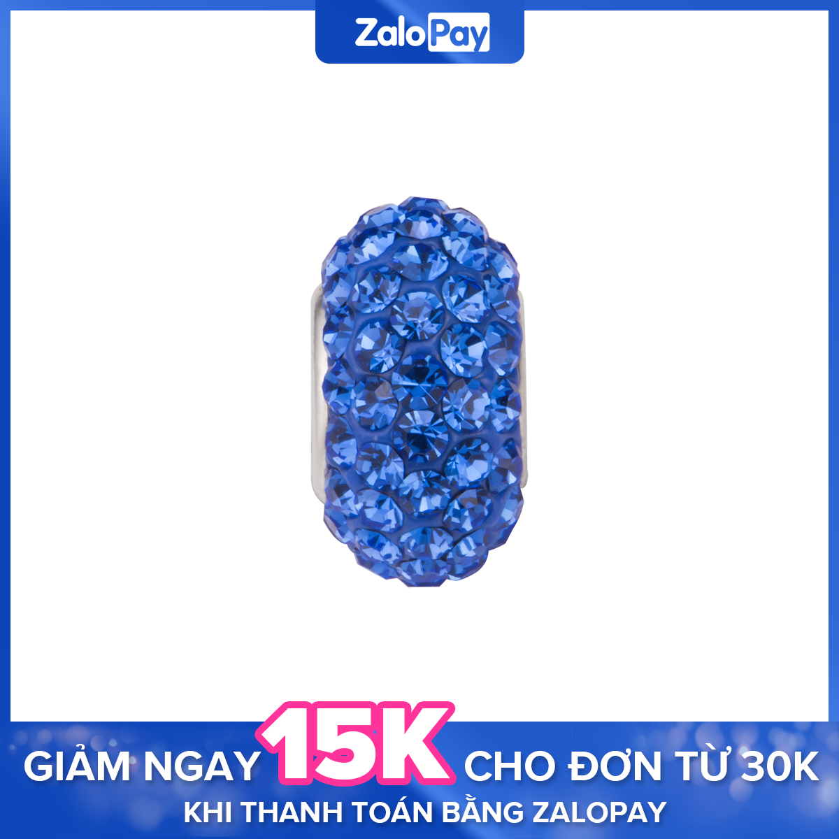 Hạt charm xỏ diy pnjsilver hình tròn đính hạt màu xanh biển 1d1dk060010