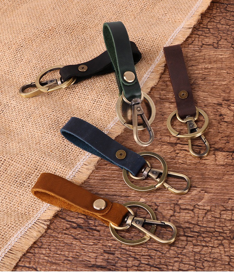 Móc chìa khoá da bò thật - handmade 100% - khoá đồng _dn5021