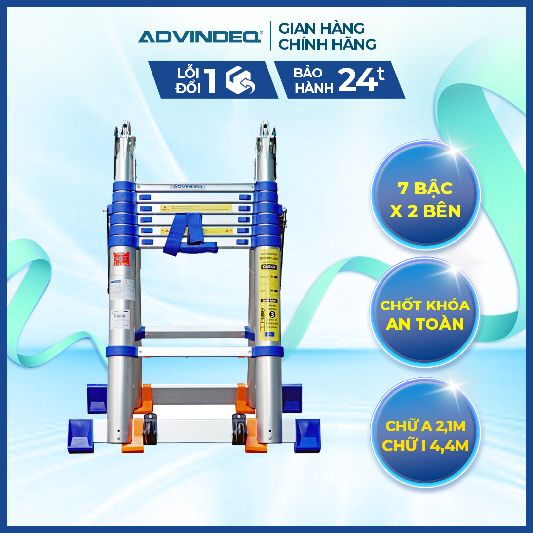 Thang nhôm rút Advindeq ADT707BN thang chữ A rút gọn - 8 đế cao su chắc chăn - Hợp kim nhôm cao cấp - Bảo hành điện tử 24 tháng