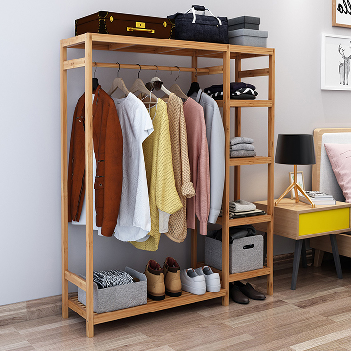 Video Tủ quần áo 132x145x35cm, giá treo quần áo, khung treo quần áo có 4 ngăn để đồ bằng gỗ