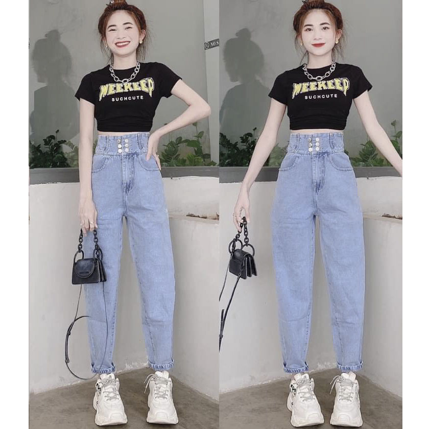 [HCM]Quần baggy jean nữ lưng siêu cao 2 hàng nút 2 bên mẫu siêu hót tại THUYDIEUSHOP97 bgm8