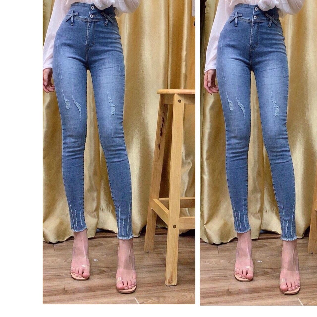 Quần jean nữ KIỂU X CHÉO ĐAI TRƯỚC - hai cúc - lưng siêu cao size 26 - 30  MS9JR30
