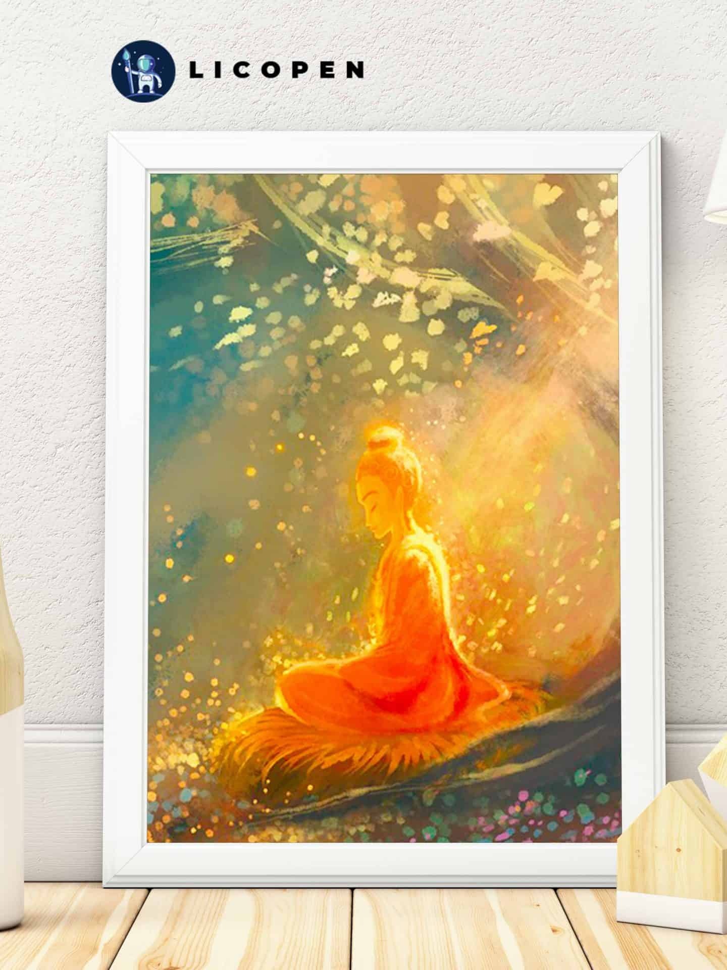 🔥 Tranh Sơn Dầu Số Hóa Licopen (Có Khung Gỗ) 40x50cm Tranh Phật Tọa Gốc Bồ Đề - MS116 Hàng Có Sẵn Giao Ngay