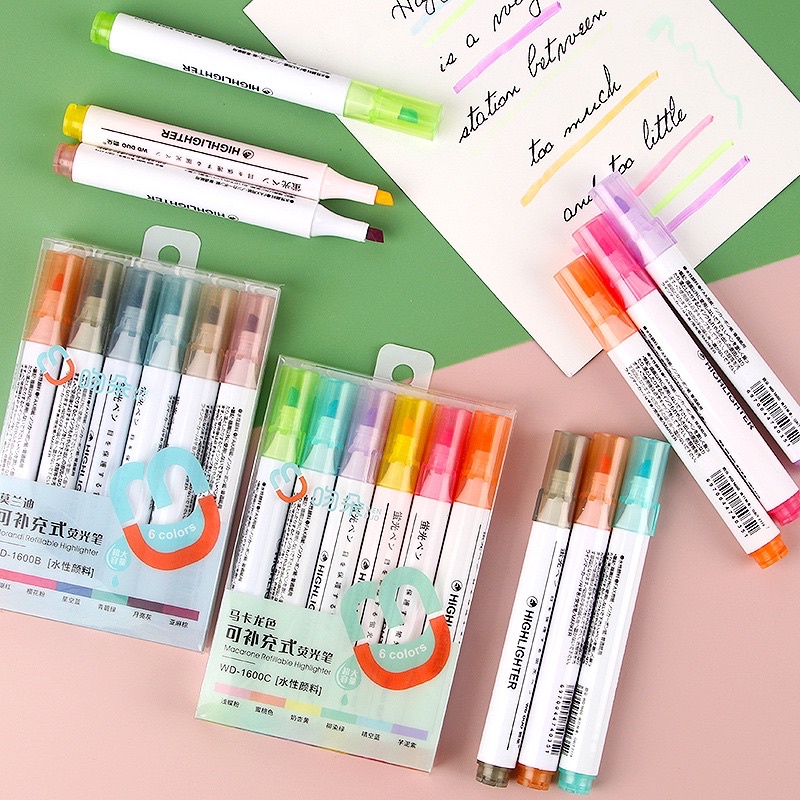 Set bộ 6 Bút Dạ Quang Highlight Đánh Dấu Morandi pastel nhiều màu sắc