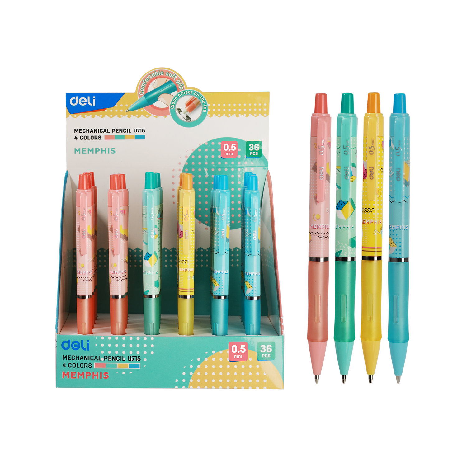 Bút chì kim ngòi 0.5 / 0.7mm Deli - vỏ nhựa - bút chì kim bấm, bút chì học sinh - EU715/EU717