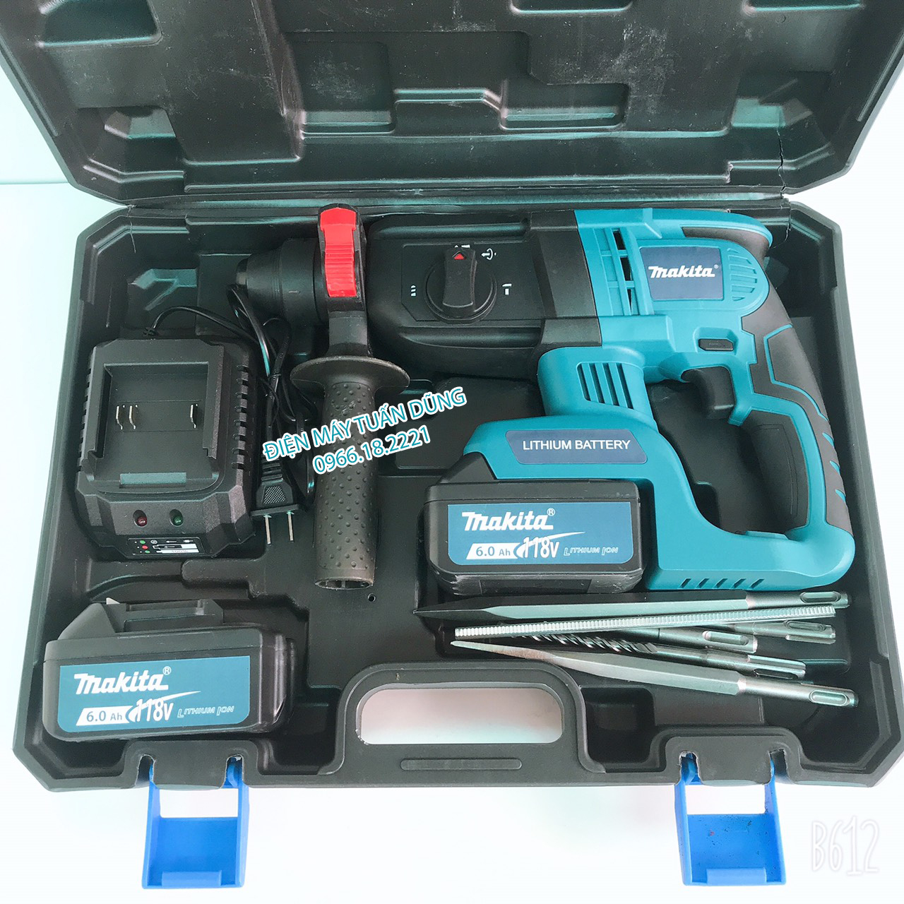 Máy khoan đục bê tông Makita 118V, 2 Pin 6.0Ah - KÈM 5 MŨI KHOAN VÀ ĐỤC
