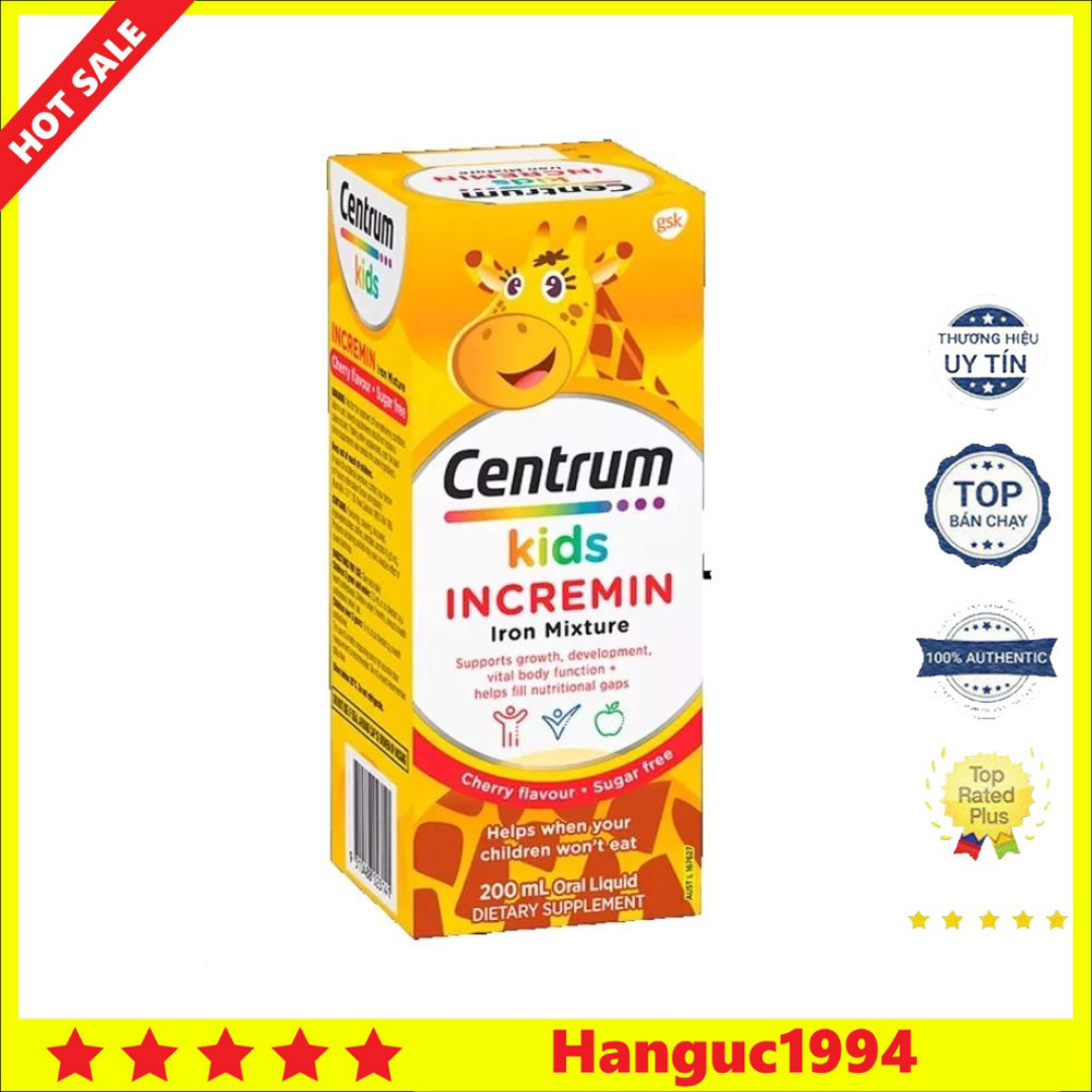 Centrum Kids Biếng Ăn Incremin Iron Mixture Vị Cherry - CHUẨN ÚC - MẪU MỚI - CHAI 200 ML