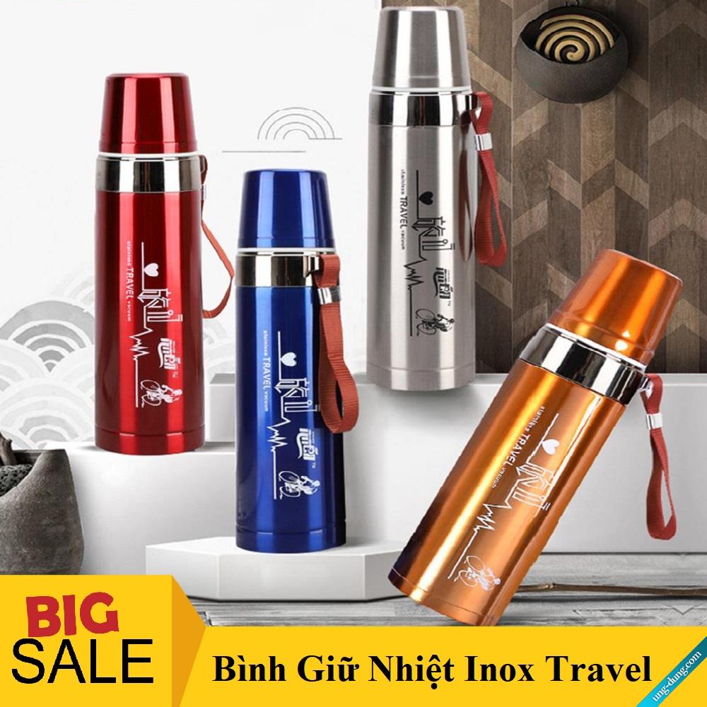 Ấm chén đẹp, binh giu nhiet inox, bình giữ nhiệt travel dung tích 500 ml, chất liệu inox không gỉ, không độc hại, 3 lớp giữ nhiệt tối đa 12 tiếng - hàng đẹp, giá tốt, bigsale 50%.