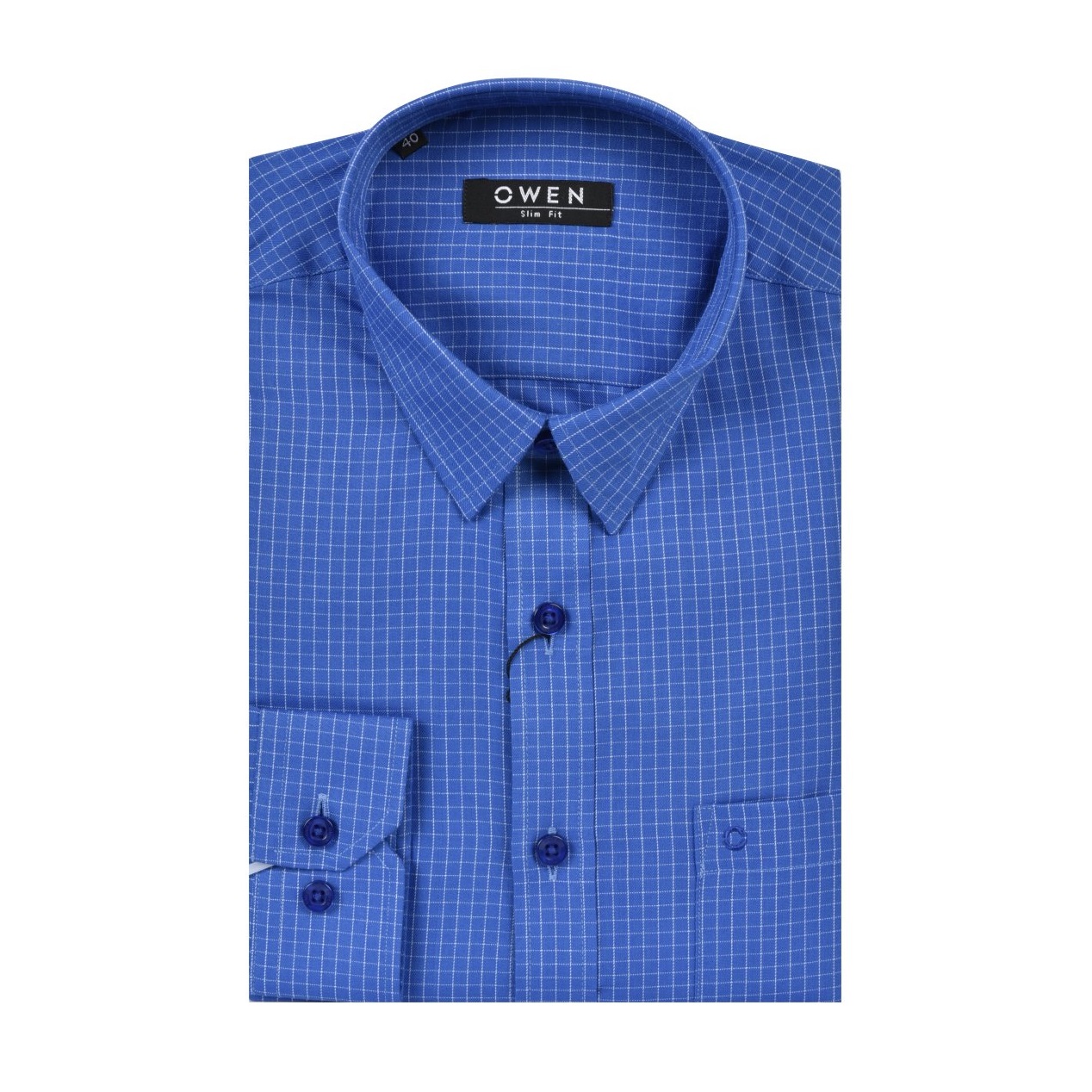 Áo sơ mi dài tay Owen - AS21052DT dáng Slim Fit màu xanh navy kẻ trắng nhỏ