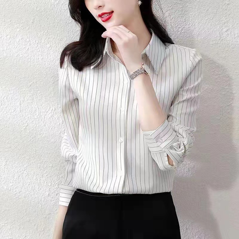 Áo sơ mi công sở nữ tay dài phối sọc mẫu 03 sang trọng Chất liệu cao cấp không nhăn không xù không phai màu