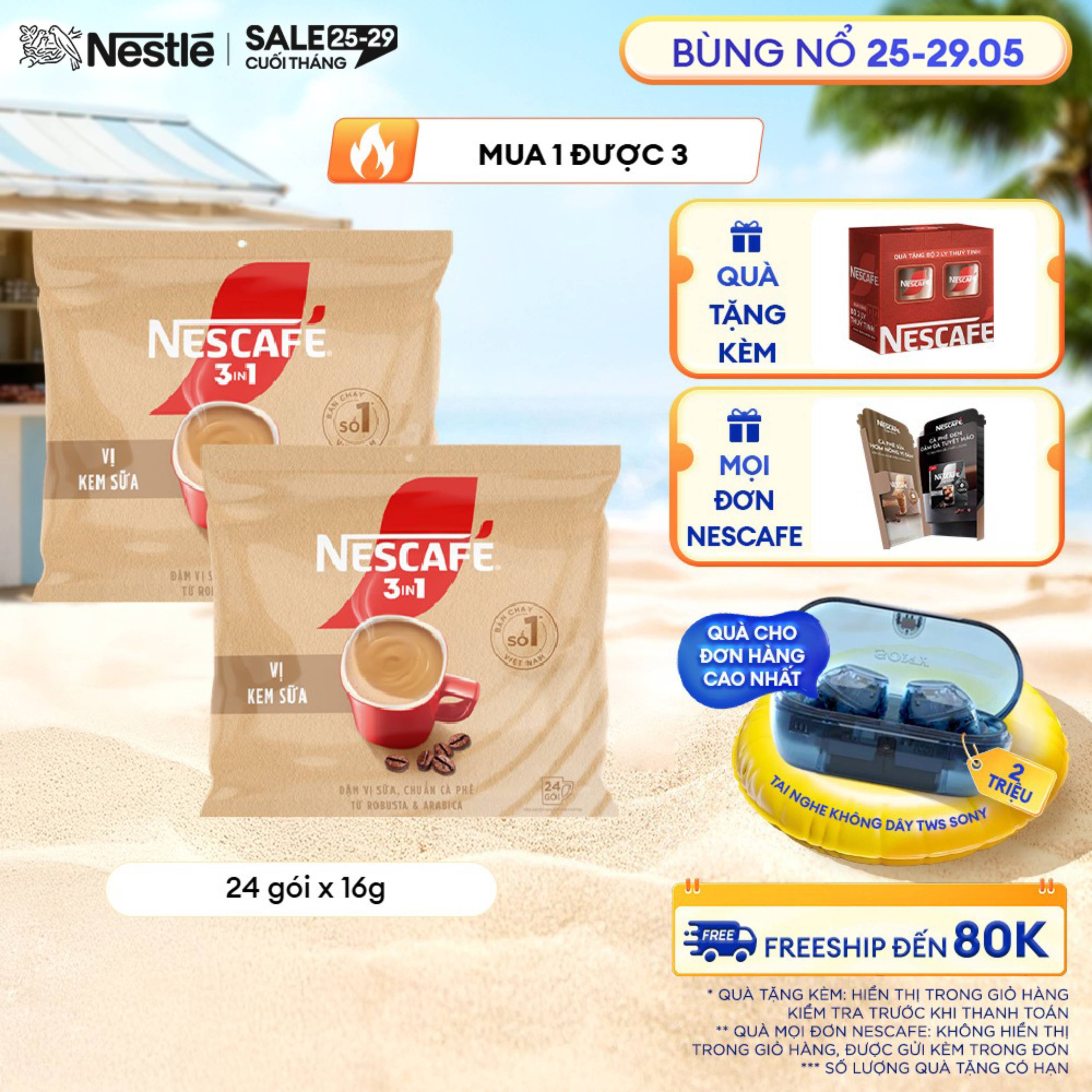 [FREESHIP HCM] Combo 2 bịch Cà phê hòa tan NESCAFÉ 3IN1 VỊ KEM SỮA Bịch 24 gói ĐẬM VỊ SỮA, CHUẨN CÀ PHÊ
