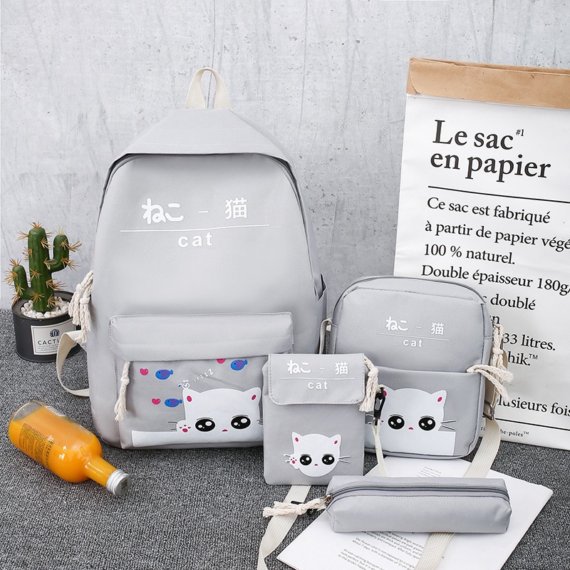 [HCM]COMBO BALO 4 MÓN ĐI HỌC ĐI CHƠI  Y Hình Sét Mèo Mắt To - Mèo Nằm