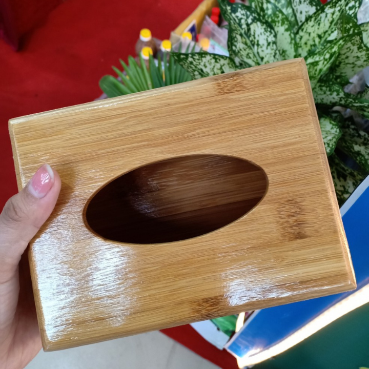 Hộp gỗ tre đựng giấy ăn để bàn 16x12cm