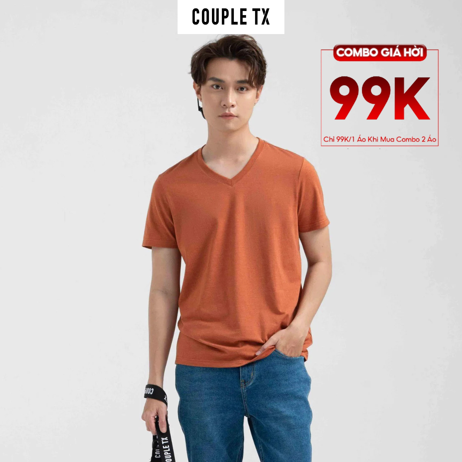 COUPLE TX - Áo Thun Nam Basic Nam Cổ Tim