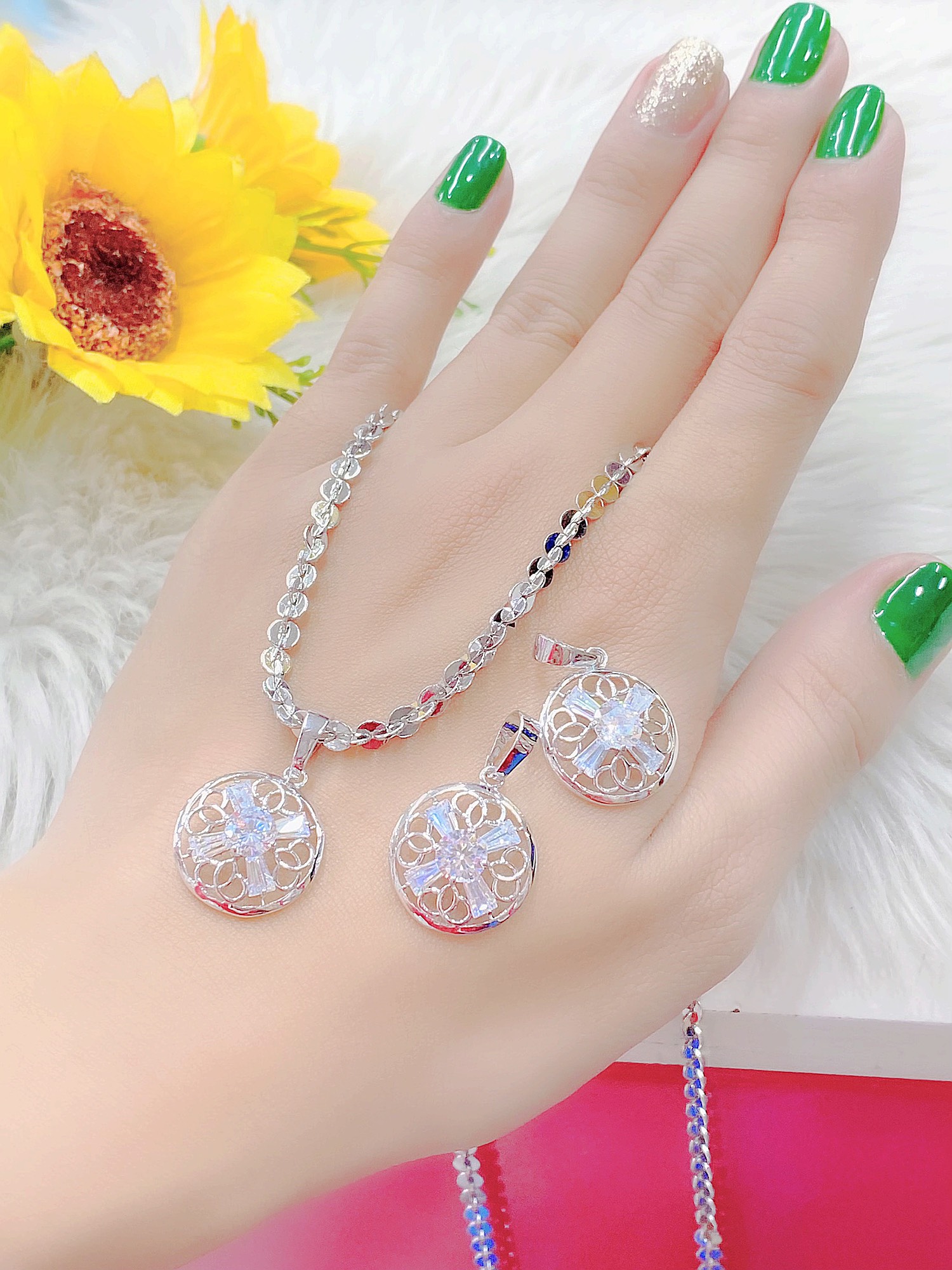 Dây chuyền nữ mặt xoàn mạ bạch kim cao cấp H903