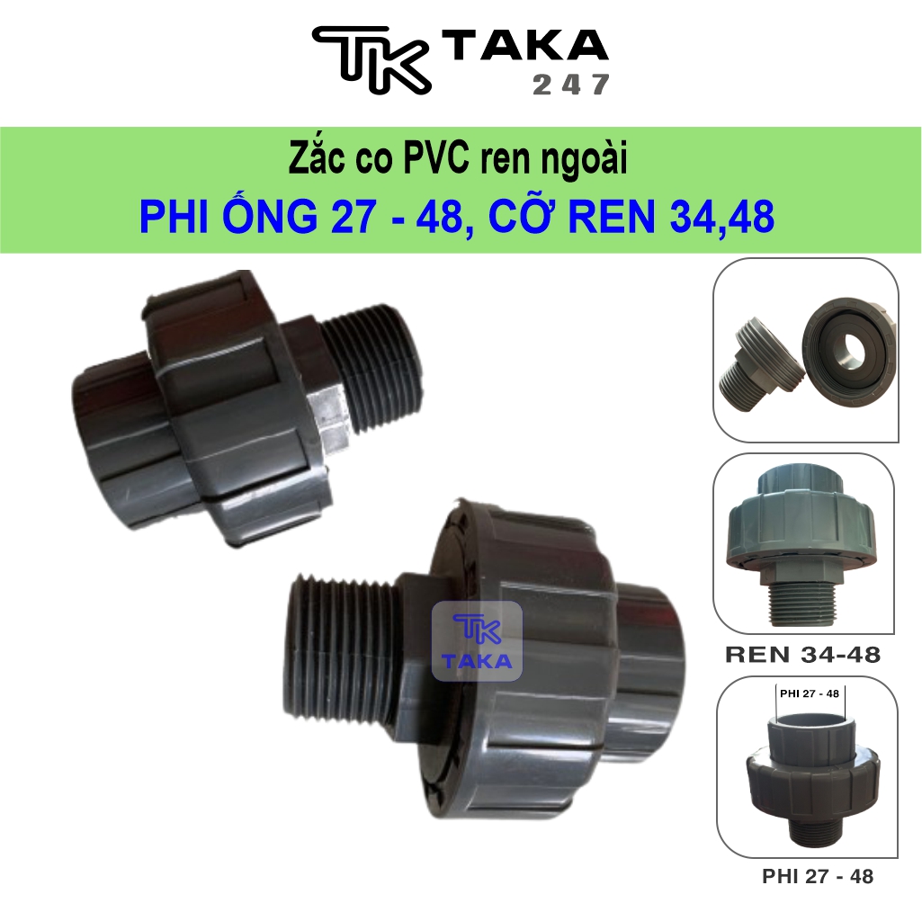 Zắc co pvc ren ngoài rắc co pvc ren ngoài lắp máy bơm nước bồn nước cỡ ống 27 34 48