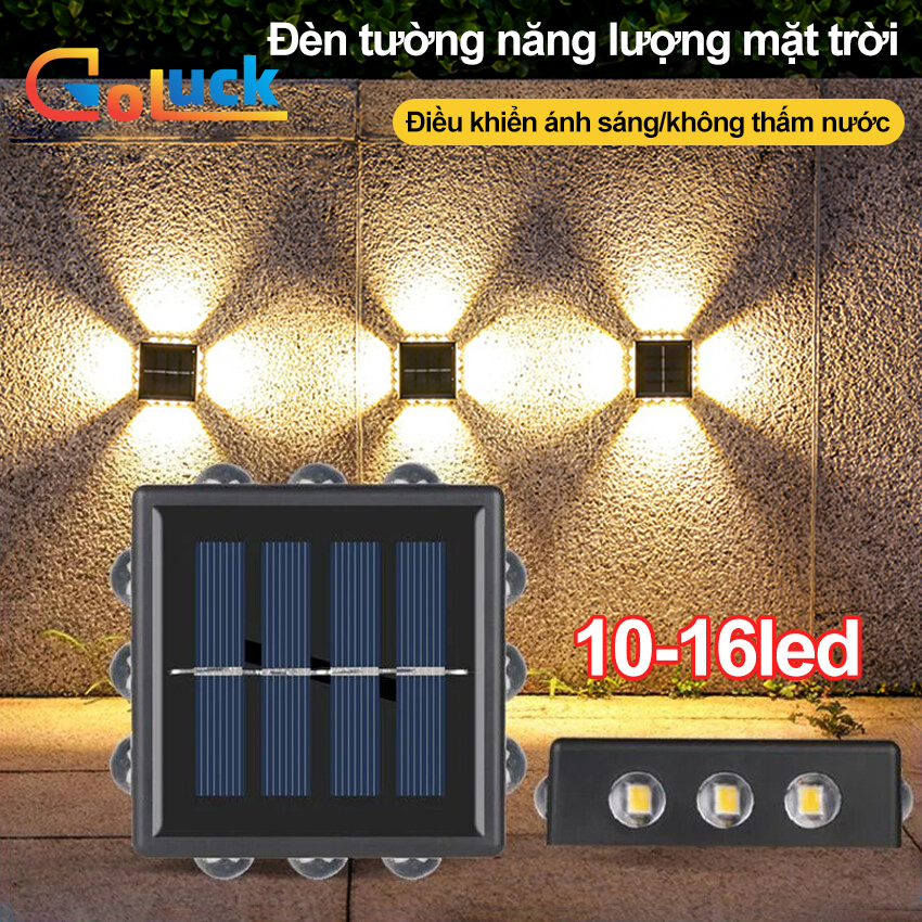 [ Bảo hành 3 tháng ] 12/16 LED trắng ấm bốn chiều chiếu sáng tự động chống nước ngoài trời ánh sáng ban đêm sân biệt thự hành lang đèn tường