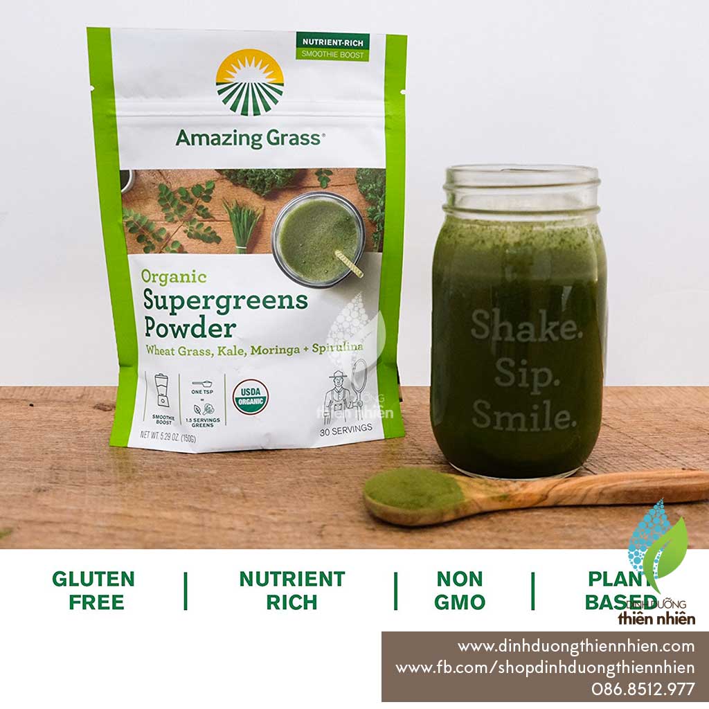 [HCM]Bột Sinh Tố Rau Hữu Cơ Amazing Grass Organic SuperGreens Powder 150g