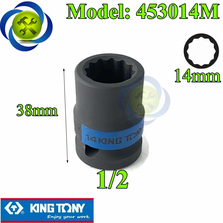 Tuýp 14mm 1/2 kingtony 453014m loại ngắn 12 cạnh màu đen