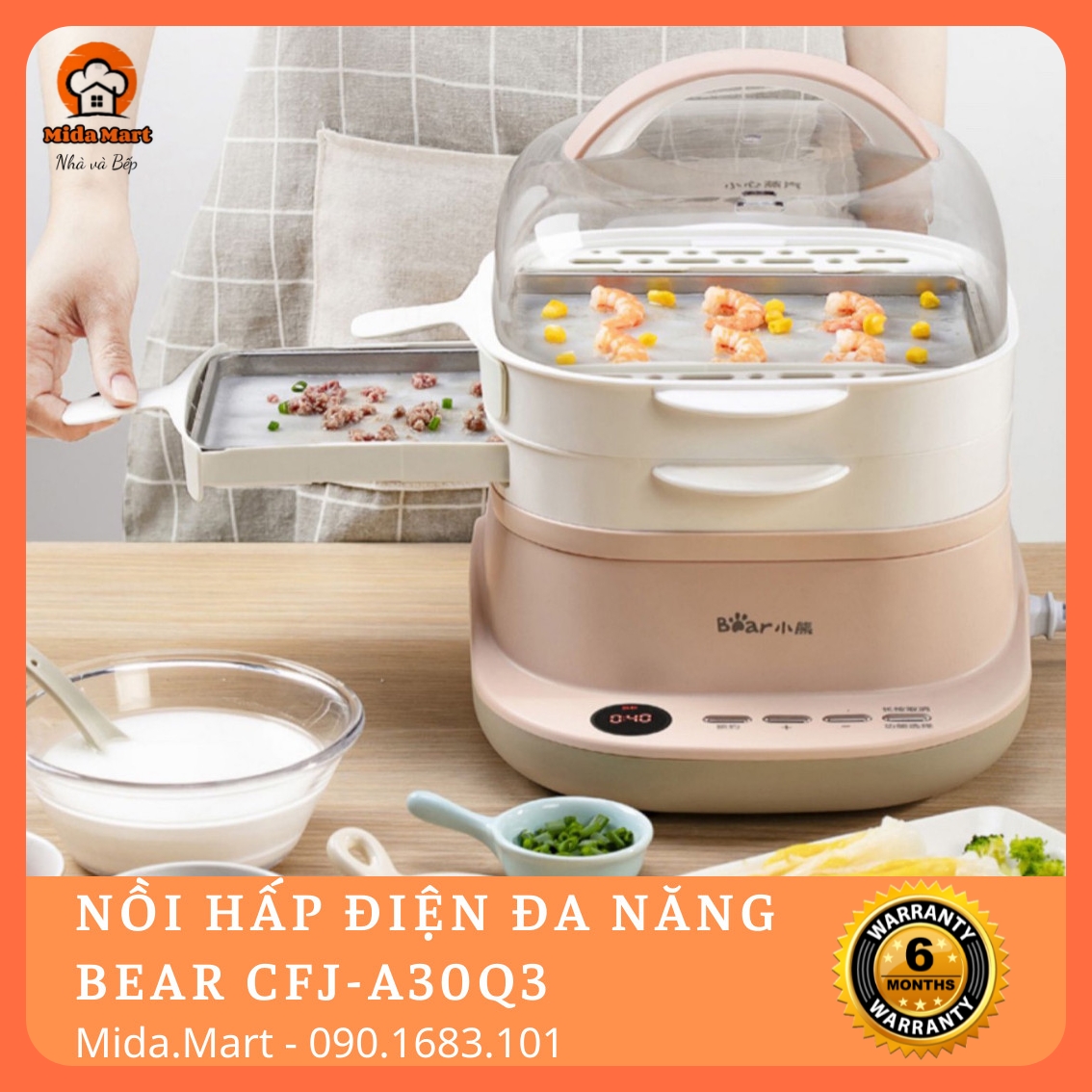 MÁY HẤP ĐIỆN TỰ ĐỘNG CAO CẤP/LÀM BÁNH CUỐN CHÍNH HÃNG BEAR CFJ-A30Q3 BẢO HÀNH 6 THÁNG