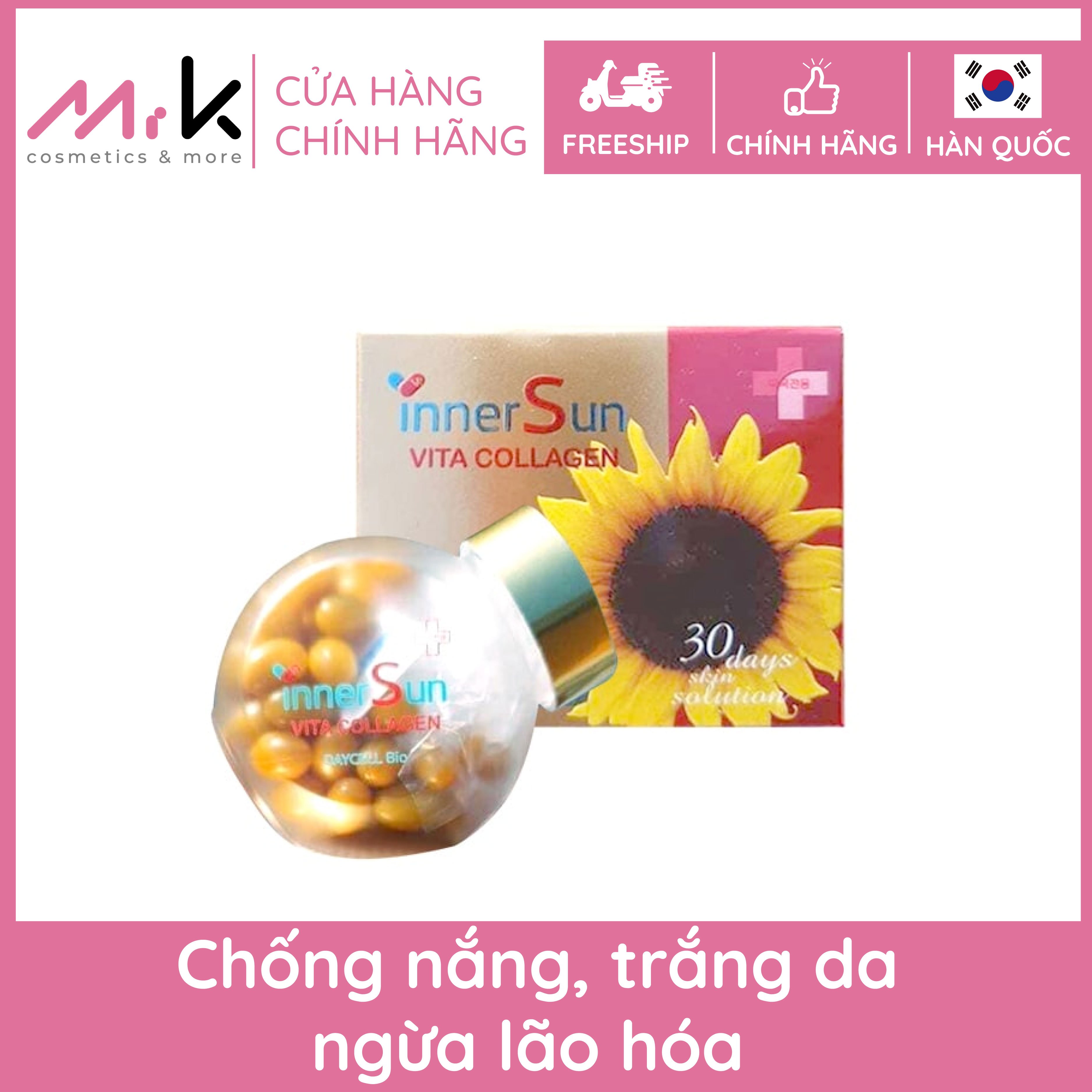 Viên uống chống nắng thải độc, làm đẹp da DayCell Inner Sun Vita Collagen chính hãng Hàn Quốc, hộp 60 viên