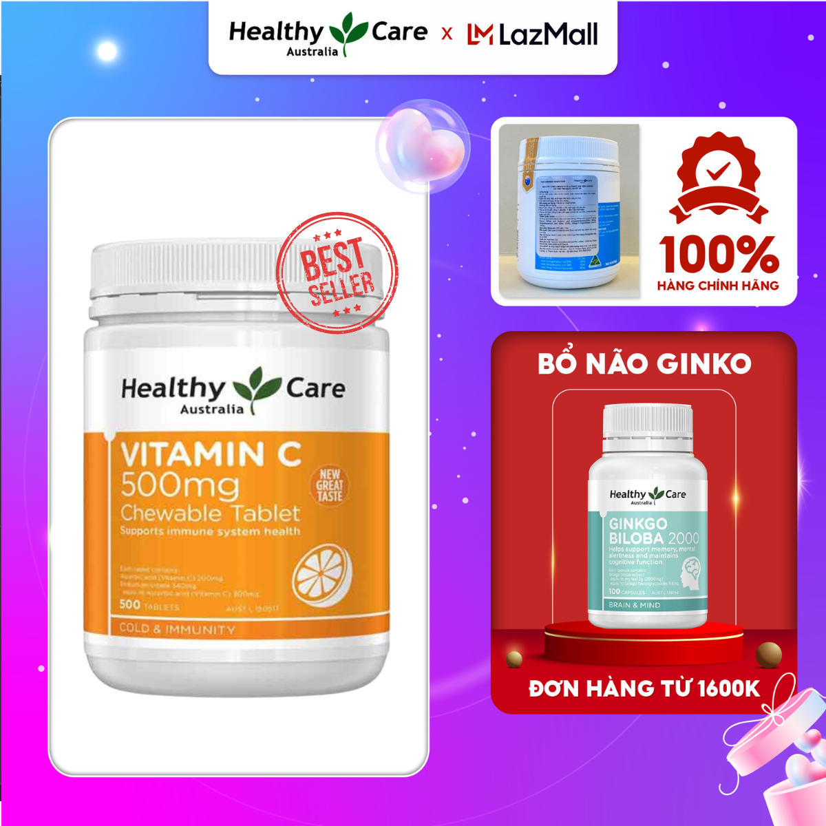 Vitamin C Healthy Care 500mg 500 viên nhai – Bổ sung Vitamin C cho cả gia đình