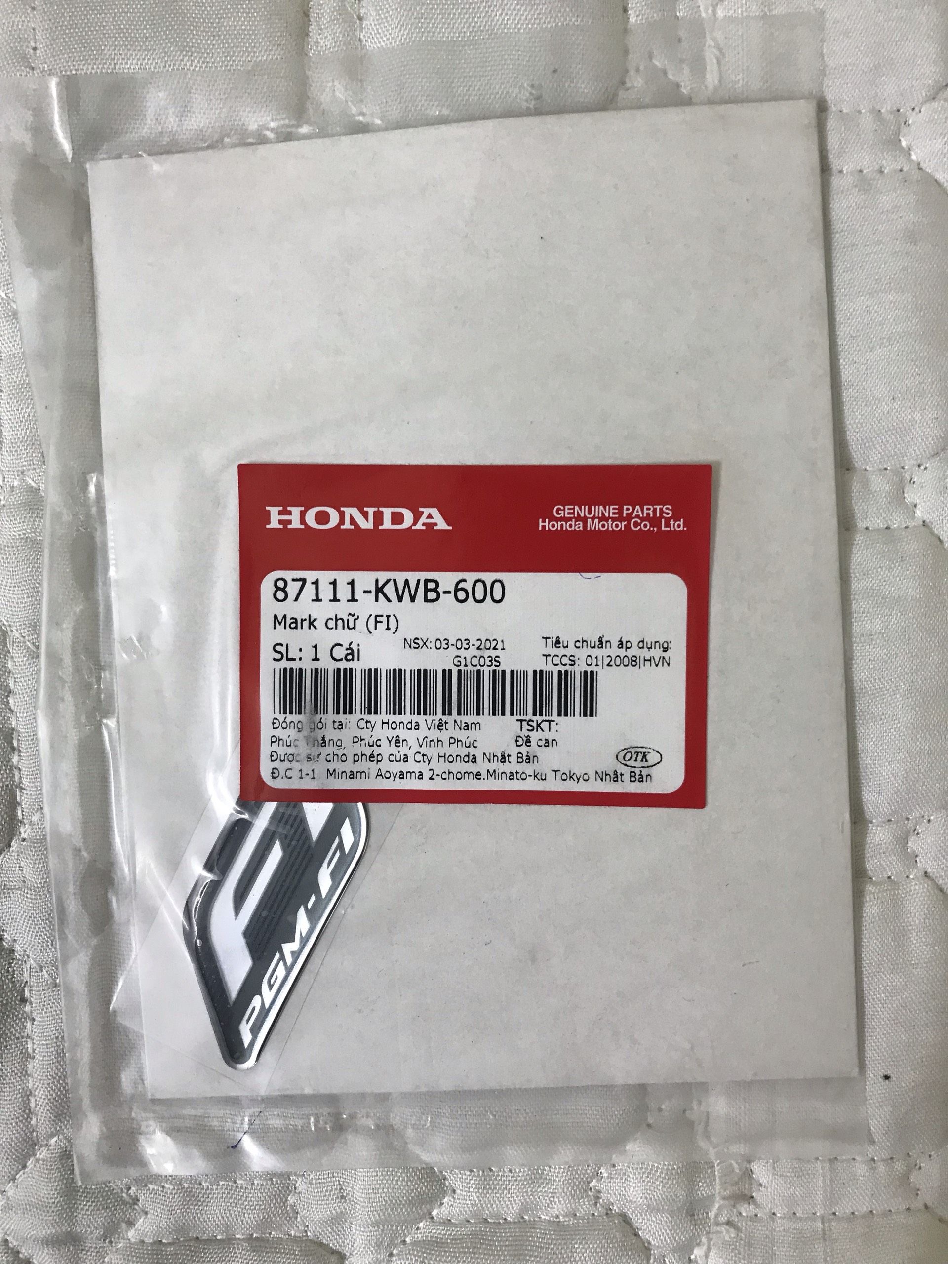 Tem Fi chữ nổi Màu đen Các dòng xe Zin Chính Hãng Honda