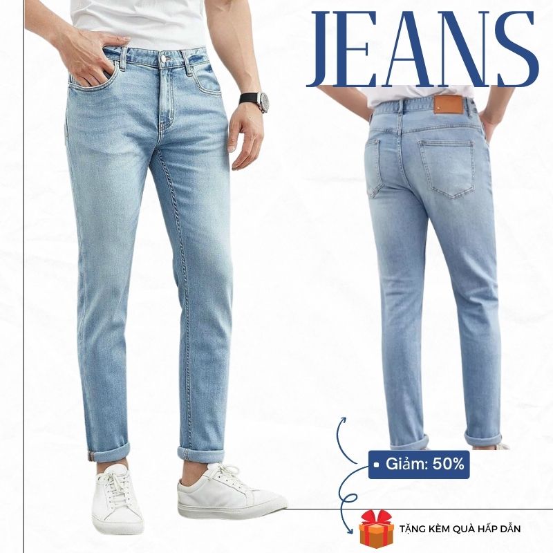 (Quà Tặng) Quần jean nam xanh trơn thời trang