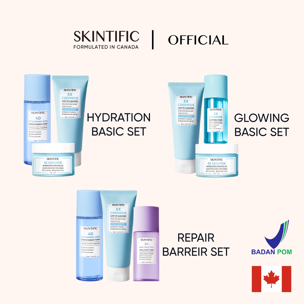 Skintific - ceramide sữa rửa mặt ph thấp &kem dương ẩm gel &exfoliating toner &toner dịu da 5x ceramide &hyaluronic 4d