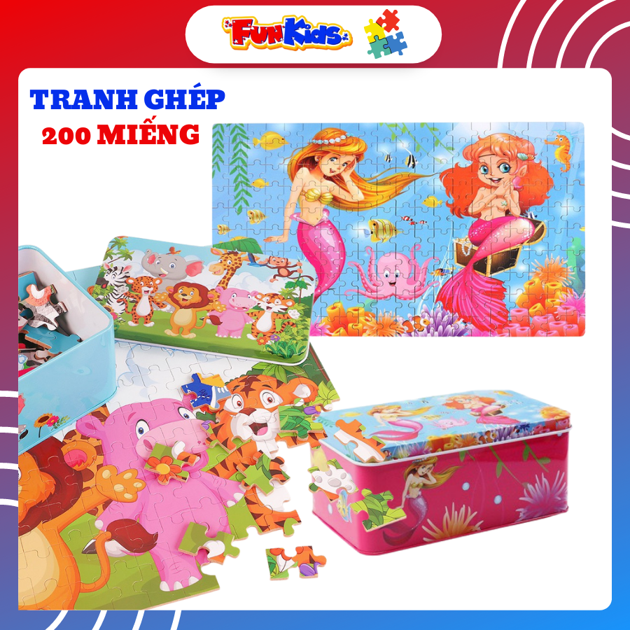 Đồ chơi trẻ em XẾP HÌNH 200 MIẾNG GHÉP thông minh, in hình sắc nét, chất liệu gỗ dày dặn dành cho bé từ 4 tuổi trở lên kích thích phát triển tư duy logic và sự tập trung quan sát
