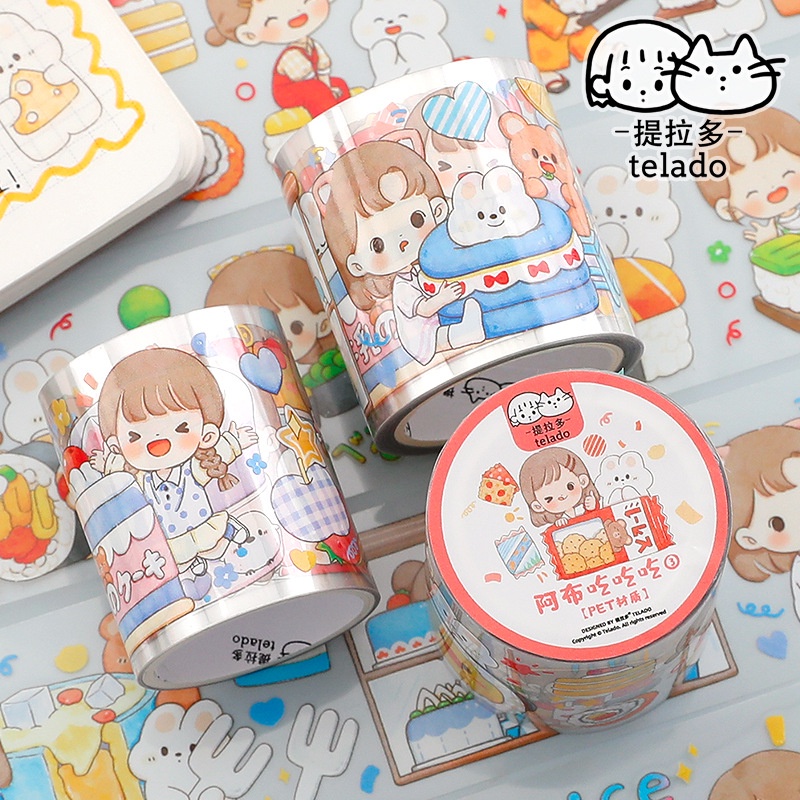 Cuộn Băng PET S3 TELADO siêu dính không thấm nước xinh xắn, Set hình dán dễ thương bản to sáng tạo lưu bút sổ tay